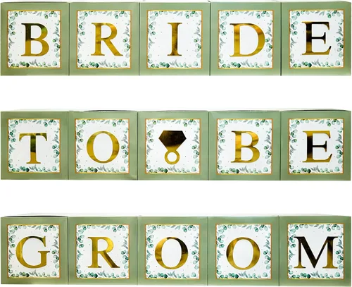 Miniatura 4 de 101 piezas de decoración de despedida de soltera de vegetación, cajas de globos doradas, bloques con BRIDE TO BE + GROOM + letras A - Z y 40 globos