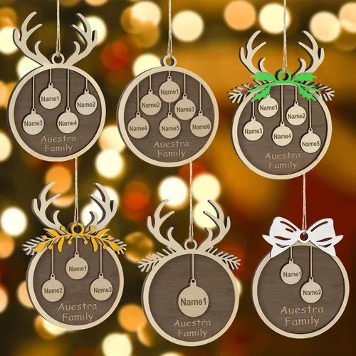 Miniatura 6 de Adornos de Navidad personalizados, familia de 1 nombre, adornos de Navidad de madera personalizados, decoración personalizada, decoración de árbol