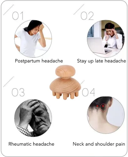 Miniatura 5 de HURRISE Masajeador de cabeza de madera, forma elimina molestias, reduce el estrés, herramienta de masaje de cabeza para dolor de cabeza