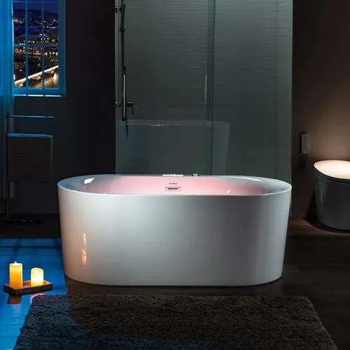 Miniatura 2 de WOODBRIDGE 59" x 151 cm Bañera independiente de hidromasaje con chorros de agua y burbujas de aire, con panel de control LED, BJ100, Blanca