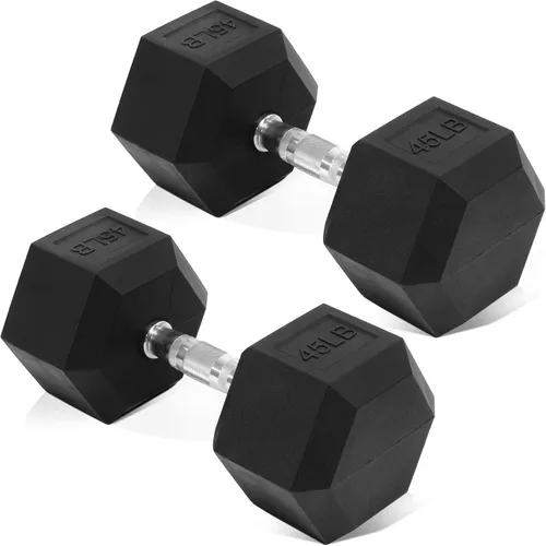 Miniatura 14 de Fitvids Hex Dumbbells Rubber Coated Hand Weights for Exercises and Fitness Home Gym, 5-50 LB Pair
