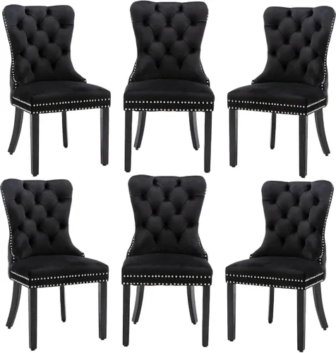 Miniatura 23 de civama Juego de 2 sillas de comedor de la colección Nikki de terciopelo, tapizadas, modernas, de lujo, copetudas, con ribete de clavos, anillo Beige