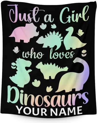Miniatura 8 de Manta de dinosaurio para regalo, 30 x 40 pulgadas, bonita manta para adultos y niñas, mantas de felpa suave arcoíris para sofá y viajes