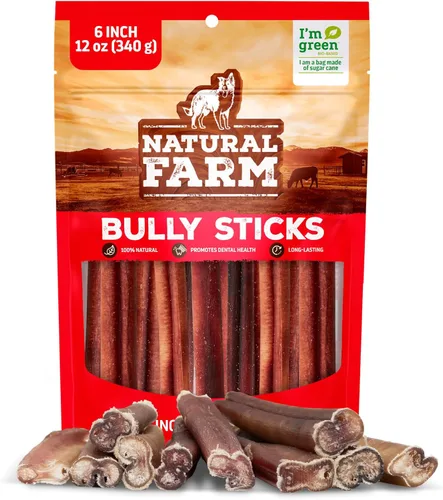 Natural Farm Bully Sticks, sin olor, (6 pulgadas, 12 onzas), empaquetados por peso, masticables 100% de pene de toro, alimentados con pasto,