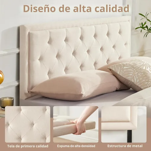 Miniatura 4 de Howjoe Cabecero tapizado solo tamaño Queen, cabecero capitoné tamaño Queen, cabeceros modernos de madera maciza con altura ajustable con patas