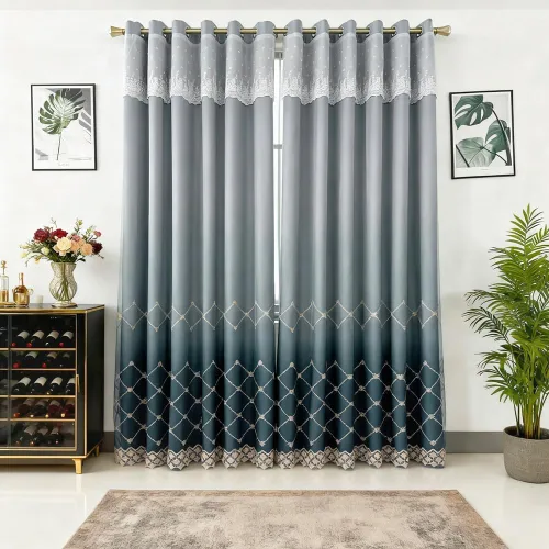 Miniatura 2 de Amidoudou 1 par de cortinas geométricas de doble capa para sala de estar, cortinas bordadas con patrón de diamante degradado para dormitorio