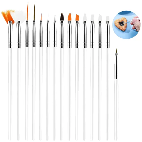 Miniatura 8 de Kit de 15 pinceles para decoración de tartas, pincel de fondant, cepillo de pintura para alimentos, herramientas de decoración para galletas, Negro