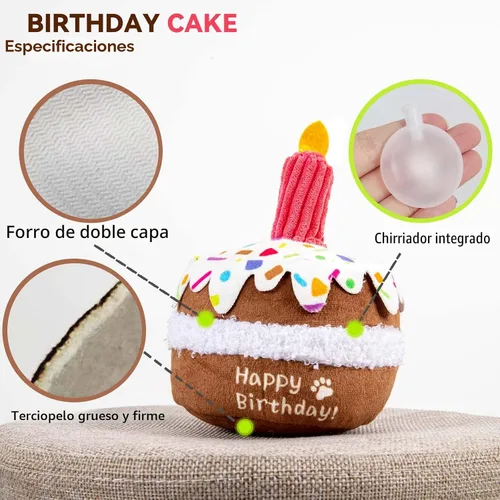 Miniatura 3 de lilfrd Juguete de cumpleaños para perros, juguetes de pastel de cumpleaños para regalos de cachorros, juguetes de peluche chirriantes para perros