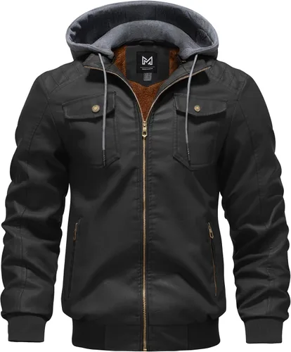 Miniatura 7 de GGleaf Chaqueta de cuero sintético para hombre, impermeable, estilo bomber motera vintage, de PU, estilo moto biker