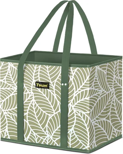 BALEINE 1 paquete de bolsas reutilizables para comestibles, bolsas de compras plegables para comestibles con parte inferior reforzada y asas Follaje