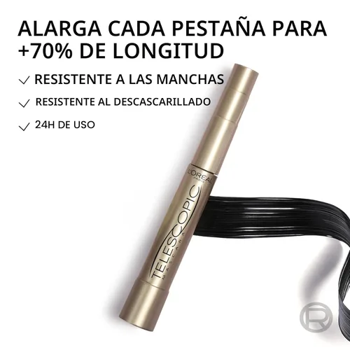 Miniatura 7 de L'Oreal Paris - Máscara de alargamiento de pestañas, maquillaje telescópico original, con cepillo de doble precisión para separar pestañas, lavable