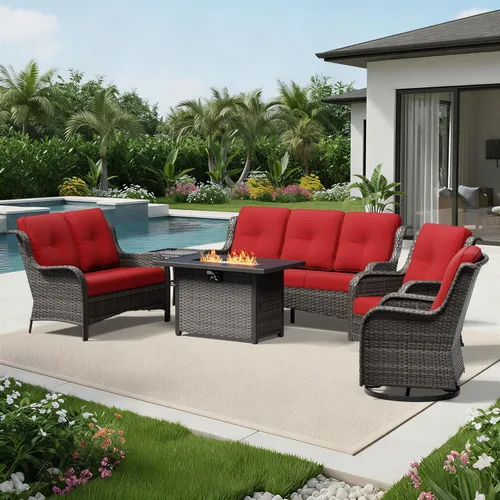 Miniatura 30 de Joyside Juego de sillas de mimbre para patio, juego de 3 piezas de mimbre para exteriores con 2 sillas reposabrazos y 1 mesa auxiliar para terraza