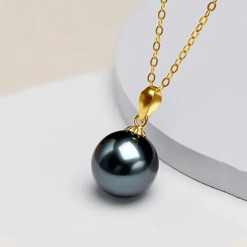 Miniatura 5 de Auténtico Tahiti Nanhai acuaculture Peacock Green Black Pearl AAA, 0.315- 0.335 in, 0.453-0.472 in, 0.630 in Perla negra Sydney Collar colgante