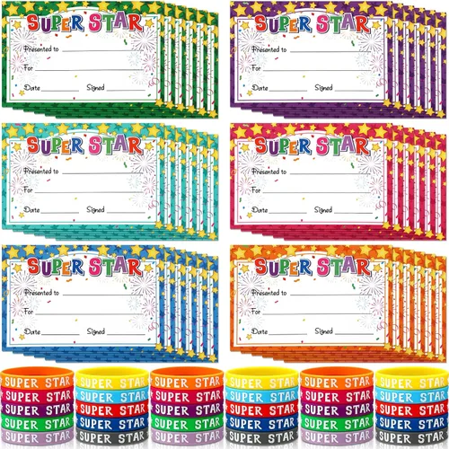Miniatura 8 de Eaasty 60 piezas de marquesina You're a Star Student Certificados preescolar Tarjeta de premio Super Star Happy Birthday Pulsera de reconocimiento