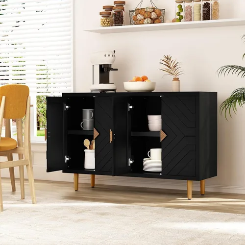 Miniatura 6 de HLR Gabinete de Acento de 48 pulgadas con 4 Puertas y Estantes, Aparador Gabinete Buffet Moderno con Puertas de Patrón Decorativo en Relieve