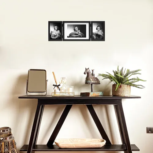 Miniatura 4 de 3 marcos de fotos plegables con bisagras de 4 x 6 y 5 x 7 pulgadas, múltiples marcos de fotos de madera para escritorio con paspartú para mesa