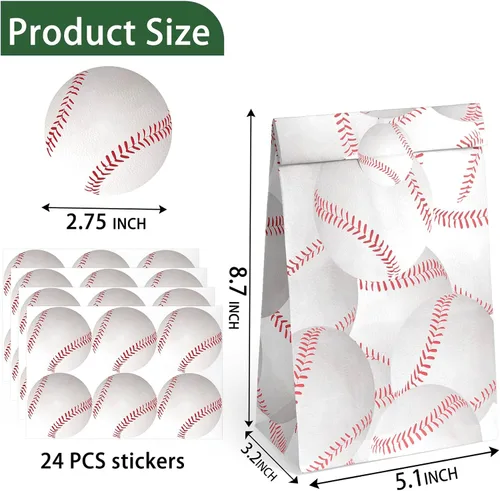 Miniatura 3 de OuteGo 24 bolsas de regalo de fiesta de béisbol con pegatinas - Bolsas de golosinas y regalos de fiesta para fiestas de cumpleaños de niños
