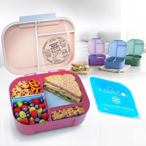 Miniatura 16 de KARRICO Caja Bento Doble Premium para Adultos, 67 onzas líquidas sin BPA - Lonchera Apilable Color Crema con Tapas y Divisores a Prueba de Fugas