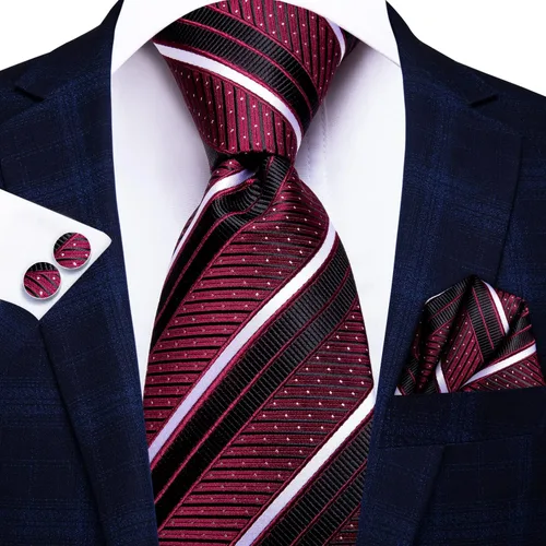 Miniatura 218 de Hi-Tie Corbatas de seda para hombre, diseño de cachemira a rayas, con bolsillo, gemelos cuadrados, conjunto formal de negocios