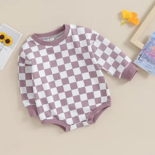 Miniatura 4 de Karuedoo Sudadera a cuadros para bebé niño y niña, mameluco de gran tamaño, manga larga, con burbujas, ropa neutra para otoño
