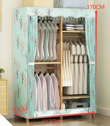 Miniatura 2 de Armoire - Armario de bambú para colgar ropa, armario combinado con riel y almacenamiento para colgar (46.1 x 16.9 x 66.9 in)