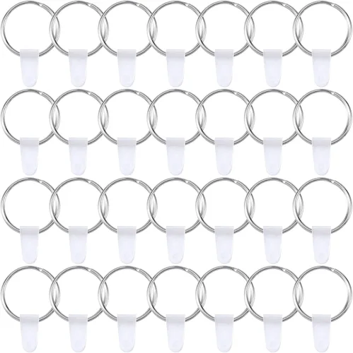 Miniatura 9 de OIIKI 100 juegos de llaveros para manualidades, llaveros redondos divididos, conector de llavero de metal con pestañas de plástico transparente