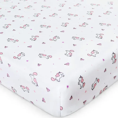 Miniatura 3 de Juego de 4 sábanas para cuna para niña, sábanas bajeras de 52 x 28 pulgadas para colchón estándar y de niños pequeños, material suave y rosado +