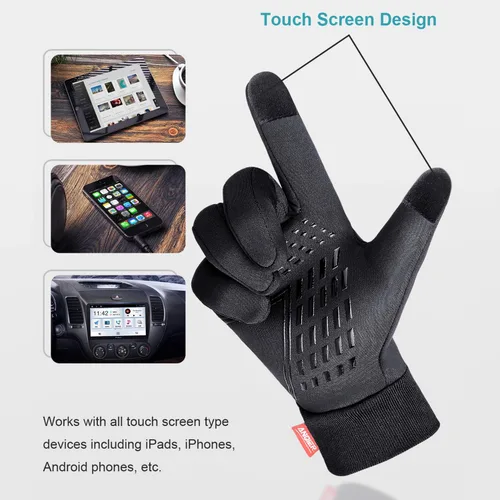 Miniatura 3 de Anqier Guantes de invierno, guantes cálidos resistentes al viento, para hombres y mujeres, para ciclismo, correr, actividades al aire libre, Negro