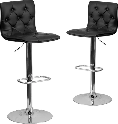 Miniatura 13 de Flash Furniture Taburete de bar contemporáneo de vinilo gris capitoné con botones y altura ajustable con base cromada