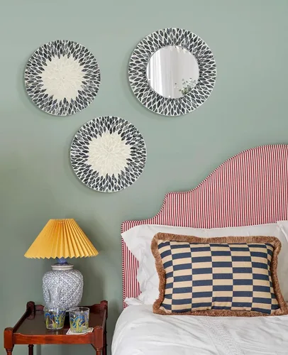 Miniatura 9 de Espejo de Madreperla Natural para Decoración de Pared para Dormitorio y Baño, 3 Piezas de Arte Geométrico de Pared Moderno para Casa y Oficina