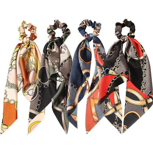 Miniatura 24 de Coleteros para el cabello para mujer, bufanda LFOUVRE Scrunchies, 2 piezas de bufandas anudadas para niñas, bufanda de satén sedoso, banda elástica