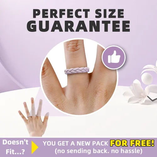 Miniatura 138 de Egnaro Anillos de boda de silicona para ella, conjuntos de novia de goma para mujer, bandas finas, diseño trenzado de hojas apilables con ranuras