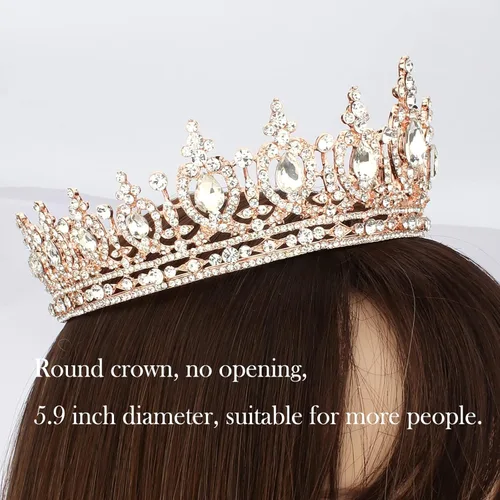 Miniatura 5 de COCIDE Corona de reina para mujer, tiara y corona de cristal de oro rosa para niña, accesorios para el cabello para boda, novia, fiesta