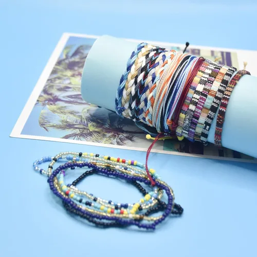 Miniatura 2 de String Boho Bracelet Ankle Adjustable Beaded Anklets,Handmade Surfer Beach Bracelets,Colorful Braided Bracelets String Rope Anklets Bracelets