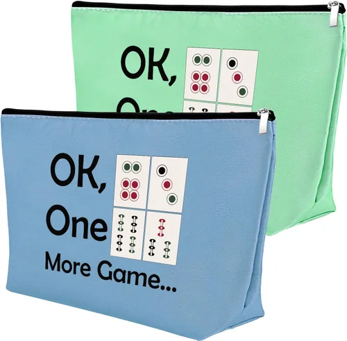 Mxrymvu Mahjong Lovers Gift for Women Makeup Bag Mahjong Player Gifts for Friend Grandma, azul y verde, Viajes