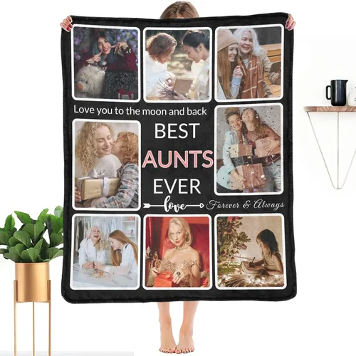 Regalos para Tías Manta Personalizada con Foto, Haz una Manta Personalizada para Tías con Imagen Recuerdos Personalizados Souvenir Manta de Las