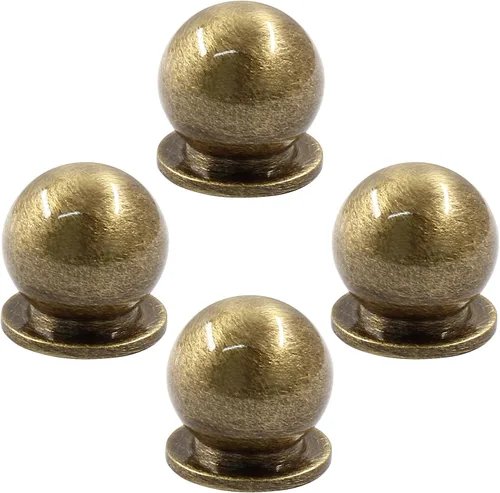 Miniatura 12 de Jiozermi Paquete de 4 mini pomos redondos de latón macizo, tiradores de latón de 3/4 pulgadas de diámetro, tiradores de cajones dorados pequeños, Oro
