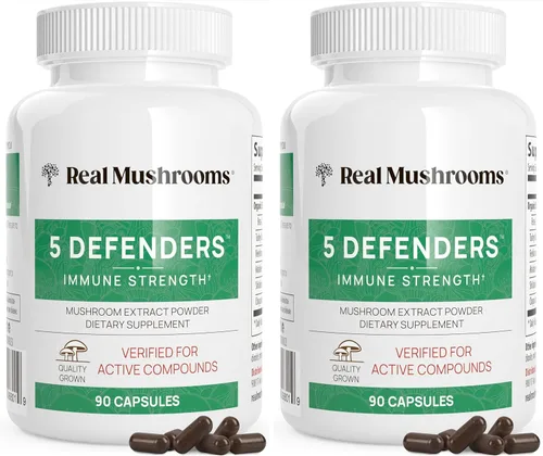 Miniatura 9 de Real Mushrooms 5 Defenders - Complejo adaptogénico de hongos con chaga, reishi, cola de pavo, maitake y shiitake para apoyo al bienestar - Cápsulas