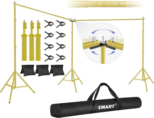 Miniatura 8 de EMART Soporte para telón de fondo, 10 x 10 x 7 pies cuadrado grande ajustable, sistema de soporte de fondo con conector giratorio de ángulo de 308°