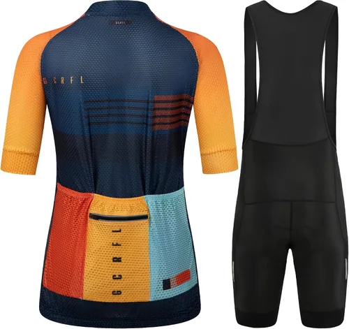 Miniatura 2 de GCRFL Conjunto de camisetas de ciclismo para mujer, altamente transpirables, pantalones cortos con bolsillos y acolchado 4D