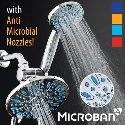 Miniatura 2 de Combo de ducha de lluvia antimicrobiana/anti-obstrucción de alta presión de 30 configuraciones por AquaDance con protección de boquilla Microban