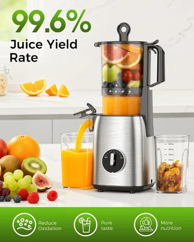 Miniatura 4 de COWSAR Exprimidor de prensa en frío, máquinas exprimidoras de 5.4 pulgadas de ancho con canal de alimentación lento, alto rendimiento de jugo