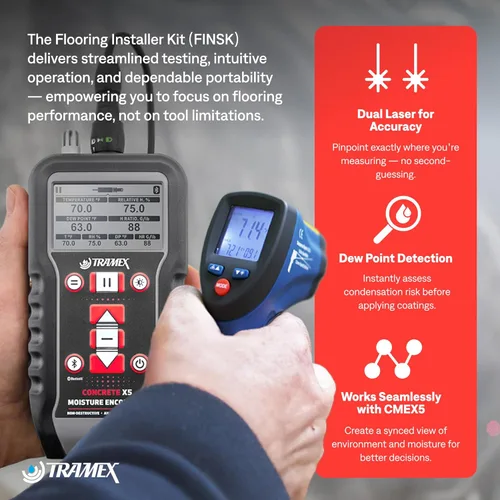 Miniatura 6 de Tramex Kit de instalación de pisos FINSK Medidor digital CMEX5, termómetro de superficie infrarroja y sonda de pasador de alta resistencia