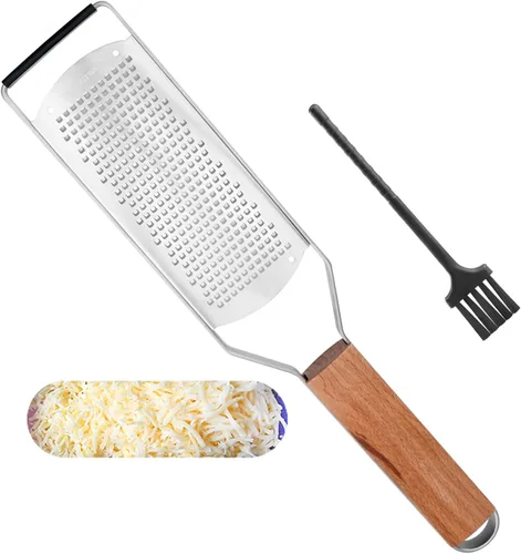 Miniatura 10 de SHIKORI Ralladores profesionales de queso para cocina de acero inoxidable, rallador de metal con mango de madera para queso, chocolate, especias