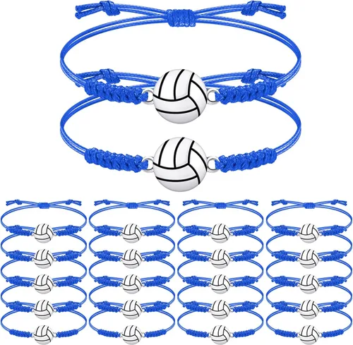 Miniatura 50 de 20 pulseras de voleibol ajustables, cuerda trenzada con dije de voleibol para niñas, mujeres, hombres, adolescentes, la mayoría de jugadores