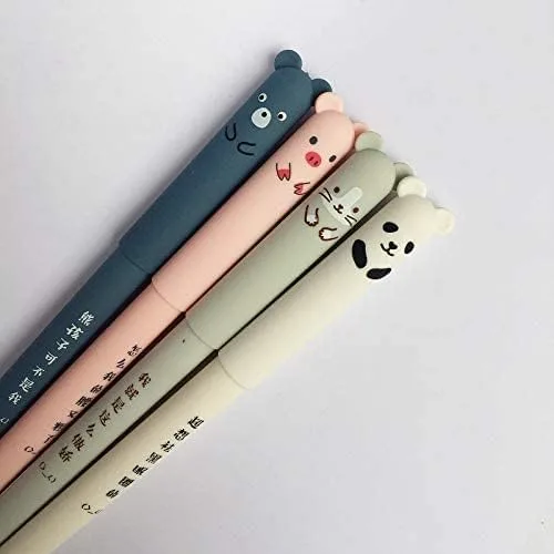 Miniatura 4 de 4 bolígrafos de gel femeninos lindos de 0.014 in, tinta azul kawaii, cerdo, oso, gato, ratón, bolígrafos de gel borrables para la escuela, oficina