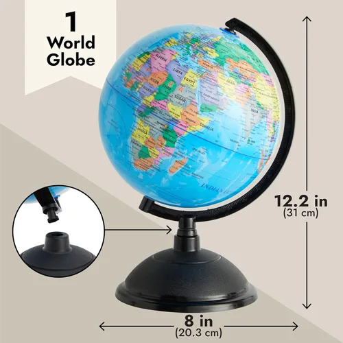Miniatura 5 de Globo terráqueo con soporte – Globo terráqueo de escritorio para enseñanza, rotativo – perfecto para niños, estudiantes de geografía, profesores