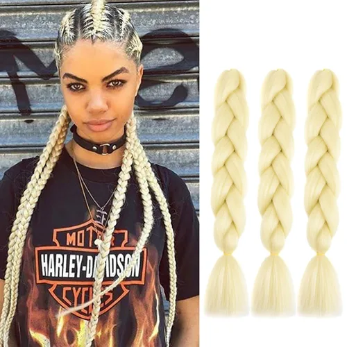 Cabello trenzado rubio, cabello para trenzar de 24 pulgadas, 3.53 oz/pieza, 3 piezas de extensiones de cabello trenzado jumbo de fibra de alta
