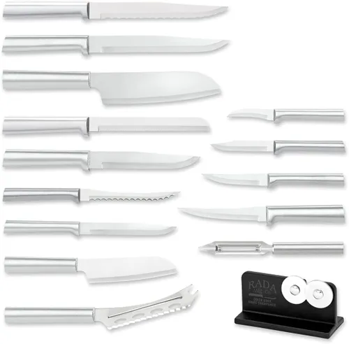 Miniatura 8 de Rada Cutlery Ultimate - Juego de regalo de 15 piezas con afilador de borde rápido, cuchillas de acero inoxidable, mango negro