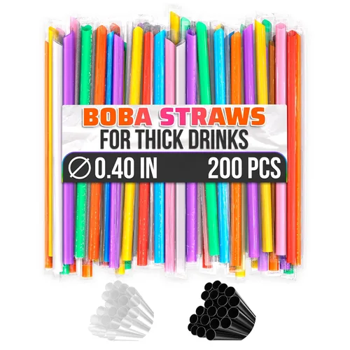 Miniatura 12 de 100 popotes de té de burbujas transparentes – Pajitas anchas de 9.4 x 0.4 pulgadas de grosor para batidos, té Boba, batidos y bebidas congeladas